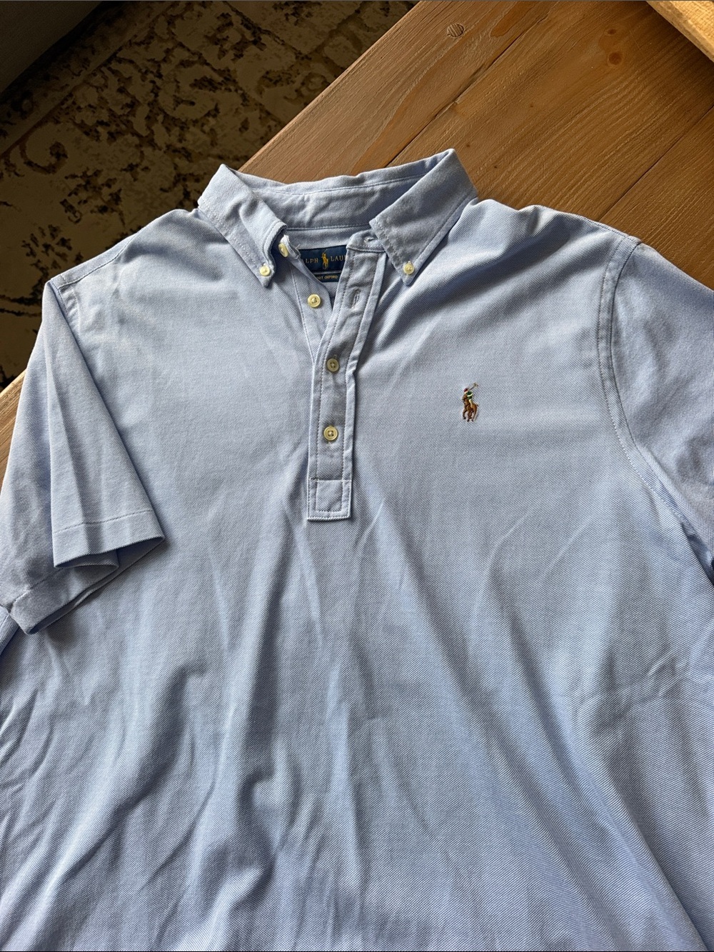 Ralph Lauren Light Blue Short-Sleeve Polo with Button-Down Collar